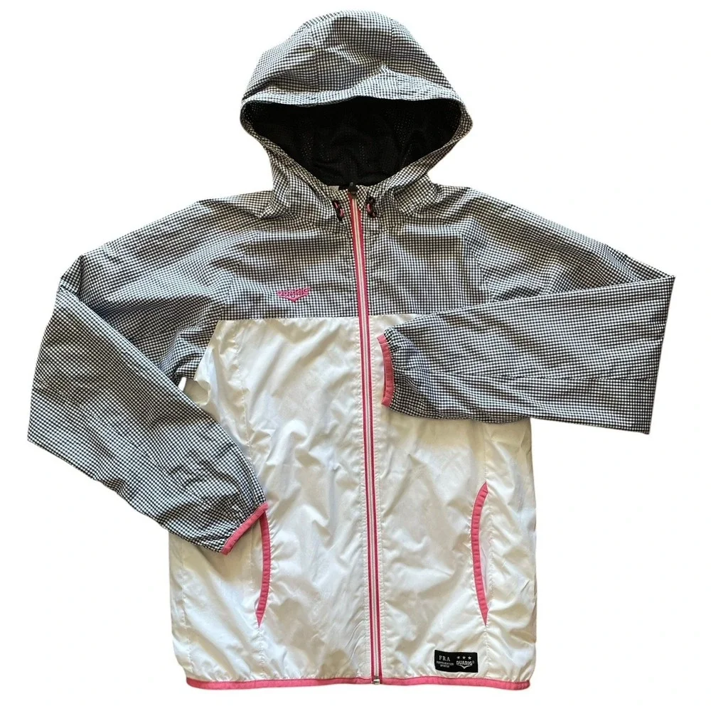 Duarig Windbreaker Track Jacket Womens Medium Navy Gingham Hooded Preppy Outdoor - Picture 2 of 8